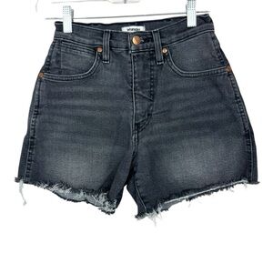 WRANGLER Washed Black Distressed Denim Cutoff Shorts 25